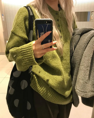 Henley neck oversized knit