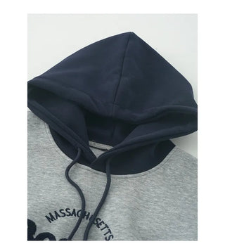 Lettering Two-Tone Hooded T-Shirt