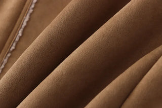 Suede hooded duffel button sheepskin coat