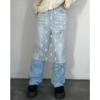 Ribbon denim pants
