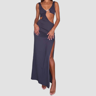 V neck hollow out o ring slit cut out maxi dress