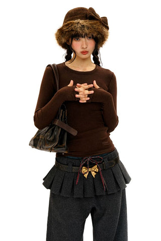 [Moromoro2] Lace Trim Slim Fit Long Sleeve Base  Tee