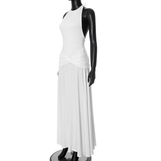 Halter backless ruched solid maxi dress