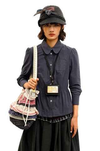 [Moromoro2] Baby Collar Bubble Sleeve Pleated  Shirt