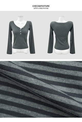 Kiki Striped Button T-shirt - 2 colors