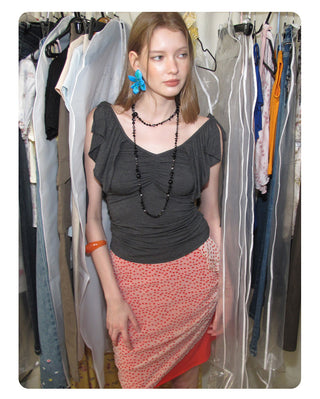 [NECY] Shirring Flow Sleeve Slim Top