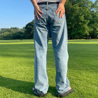 Straight-fit, center-creased denim pants