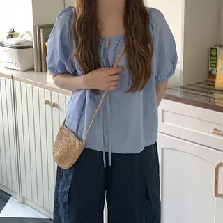 Ribbon puff summer blouse