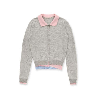[Moromoro2] Contrast Collar Layered Knit  Cardigan