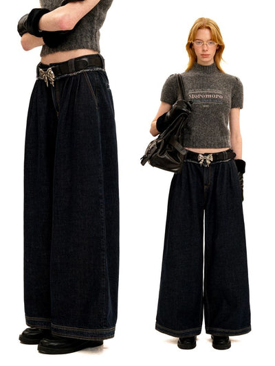 [Moromoro2] Frayed Waistband Wide Leg Jeans