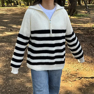 Half-zip striped knit