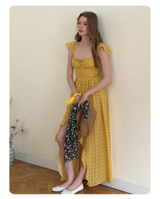 [NECY] Sunshine Dot Ruffle Chiffon Dress