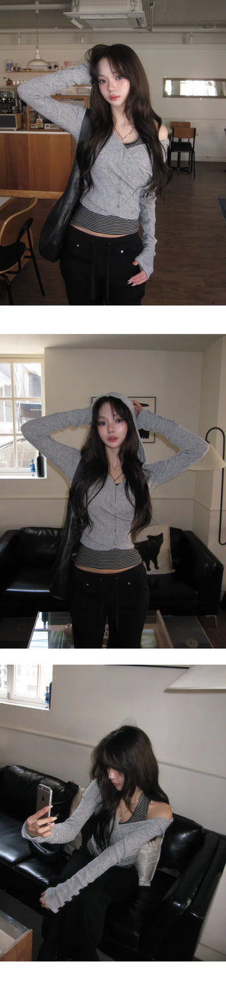Clean Ribbed Hooded Off Knitwear - 4 colors