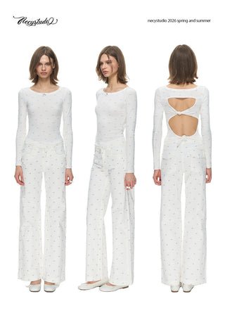 [NECY] Ribbon Allover White Jeans