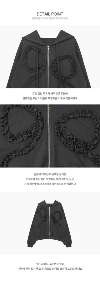 Fur-free lace frill hooded top - 2 colors