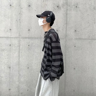 (Unisex) Striped Knit Long T-Shirt