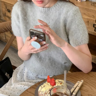 Cropped wool short-sleeved knit (3c)