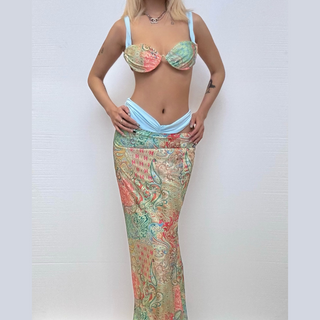 Contrast knotted 3 piece cami maxi skirt set