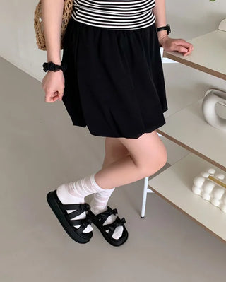 Ribbon cushion platform mesh sandals