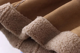 Suede hooded duffel button sheepskin coat