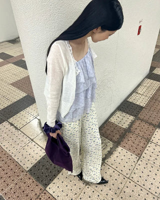 Lace neckline thermal cardigan