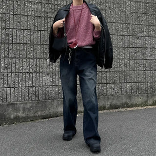Striped ribbed denim pants