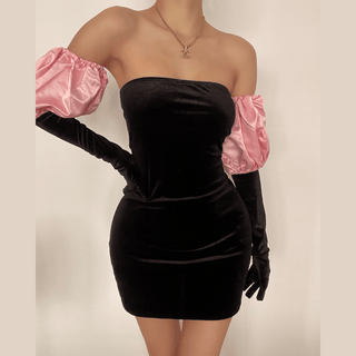 Puff sleeve off shoulder corduroy mini dress