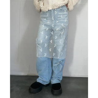 Ribbon denim pants