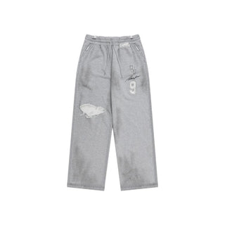 [MASONPRINCE] Distressed Patch Straight Leg Sweatpants