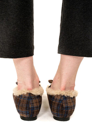 [Moromoro2] Plaid Bow Fur-Lined Ballet  Flats
