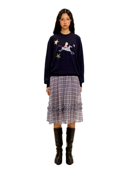 [Moromoro2] Rabbit & Horse Jacquard Crewneck  Sweater
