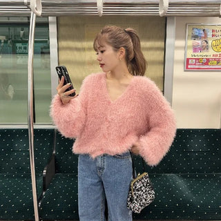 Loose shaggy fur cardigan