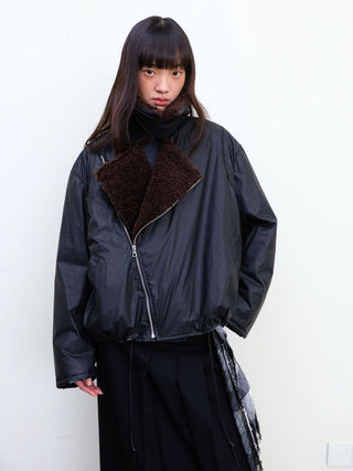 [NEVERSEEZ] Lapel Fleece Diagonal Zipper Jacket