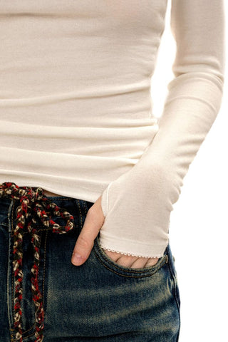 [Moromoro2] Lace Trim Slim Fit Long Sleeve Base  Tee