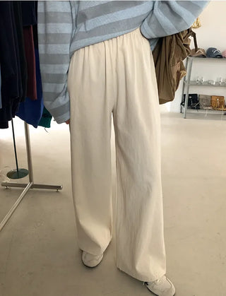 Basic Cotton Wash Elastic Long Wide Pants