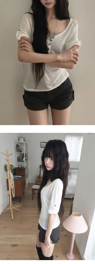 Special Edition Pin Button 3/4 Sleeve T-shirt - 4 Colors
