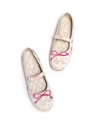 [Moromoro2] Bunny Print Ballet Flats with  Bow