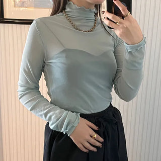 Colorful sheer turtleneck