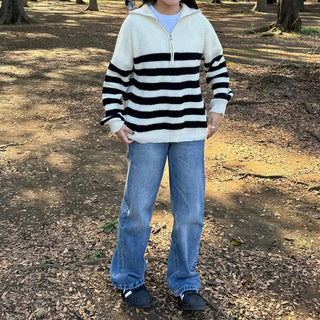 Half-zip striped knit