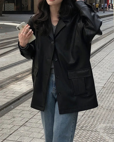 Vegan leather half trench coat
