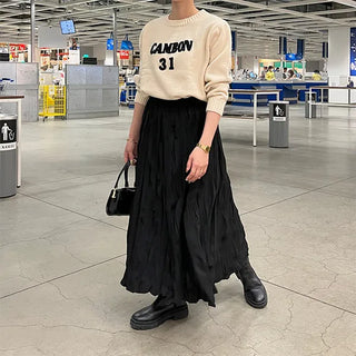 Crinkle pleated long skirt