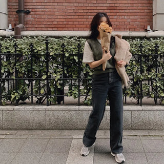 (basic/long) Fleece-lined wide-leg denim pants - 4 sizes