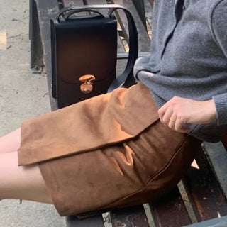 Suede wrap mini skirt
