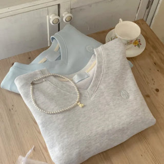 Cropped V-neck loose-fit sweatshirt (4c)
