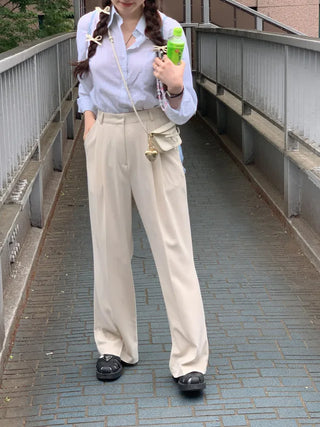 [6 colors] Pleated wide-leg slacks