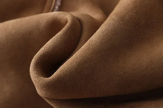 Suede hooded duffel button sheepskin coat