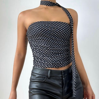 Ruched polka dot backless tube top