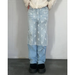 Ribbon denim pants