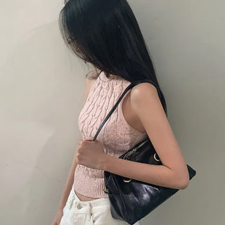 Summer halter neck ribbon knit sleeveless