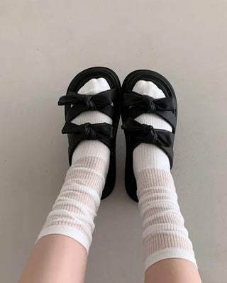 Ribbon cushion platform mesh sandals